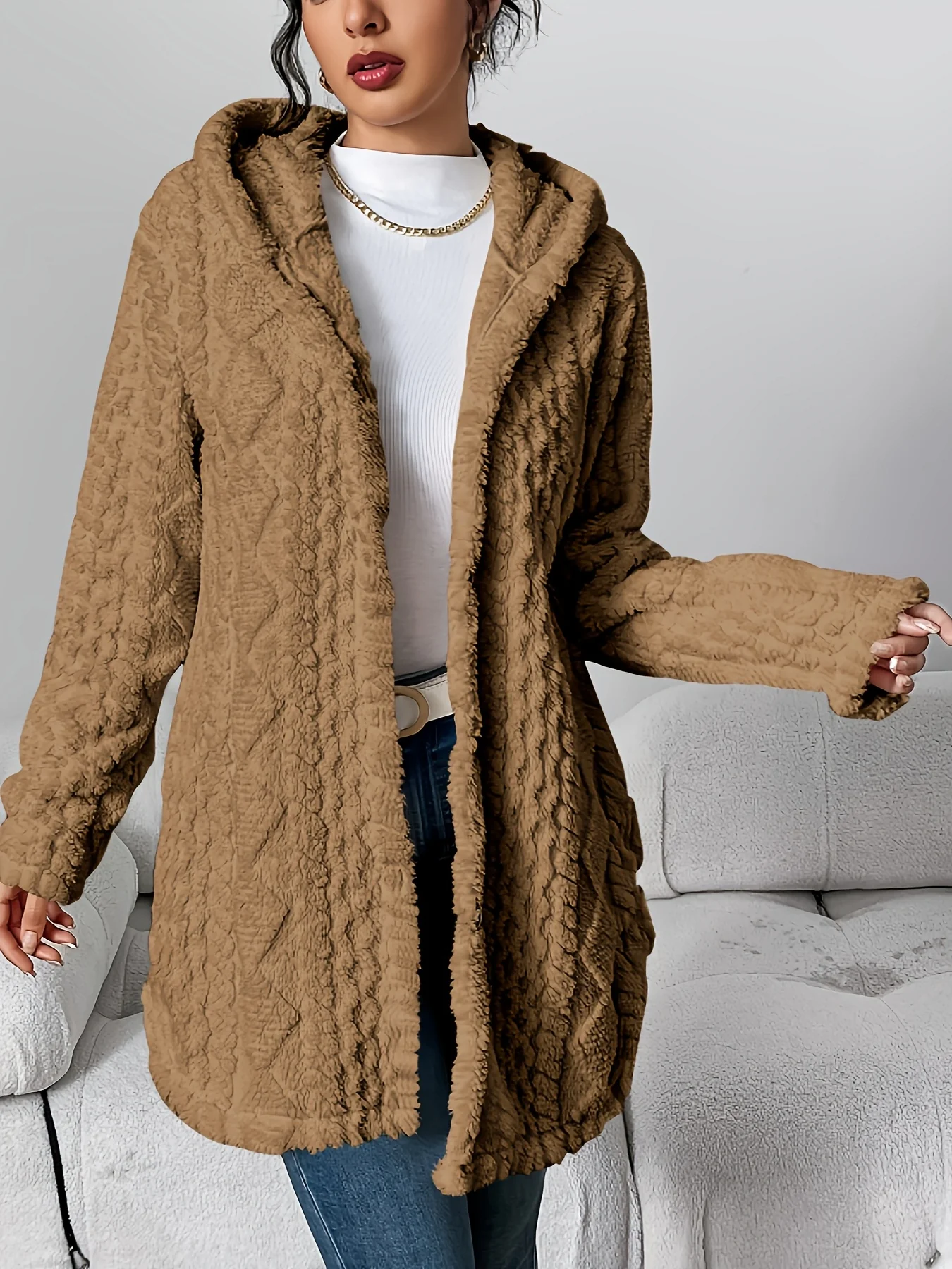 Fleece-Cardigan für Damen mit Kapuze – Louise - Image 3