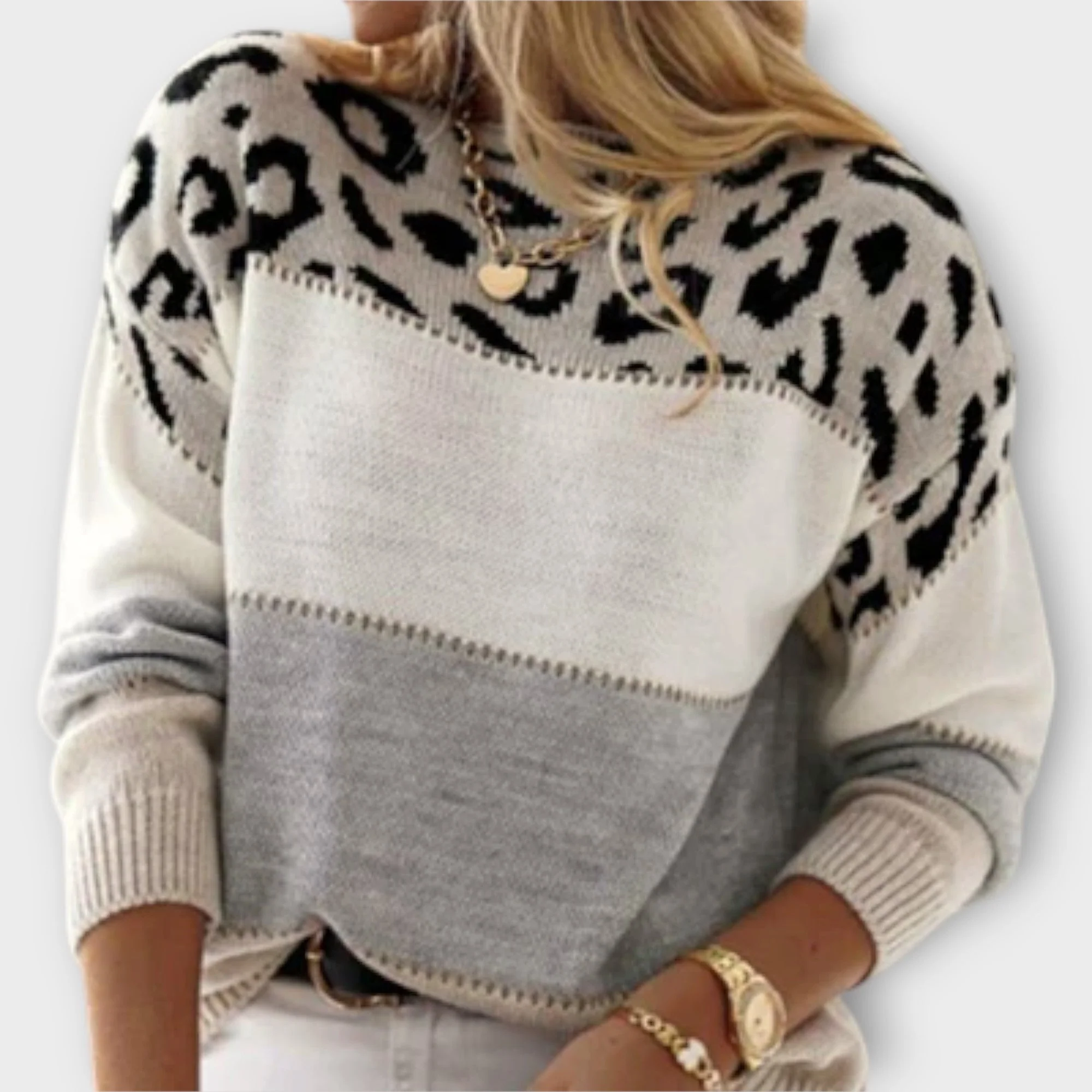 Selena Damen-Strickpullover mit Leopardenmuster